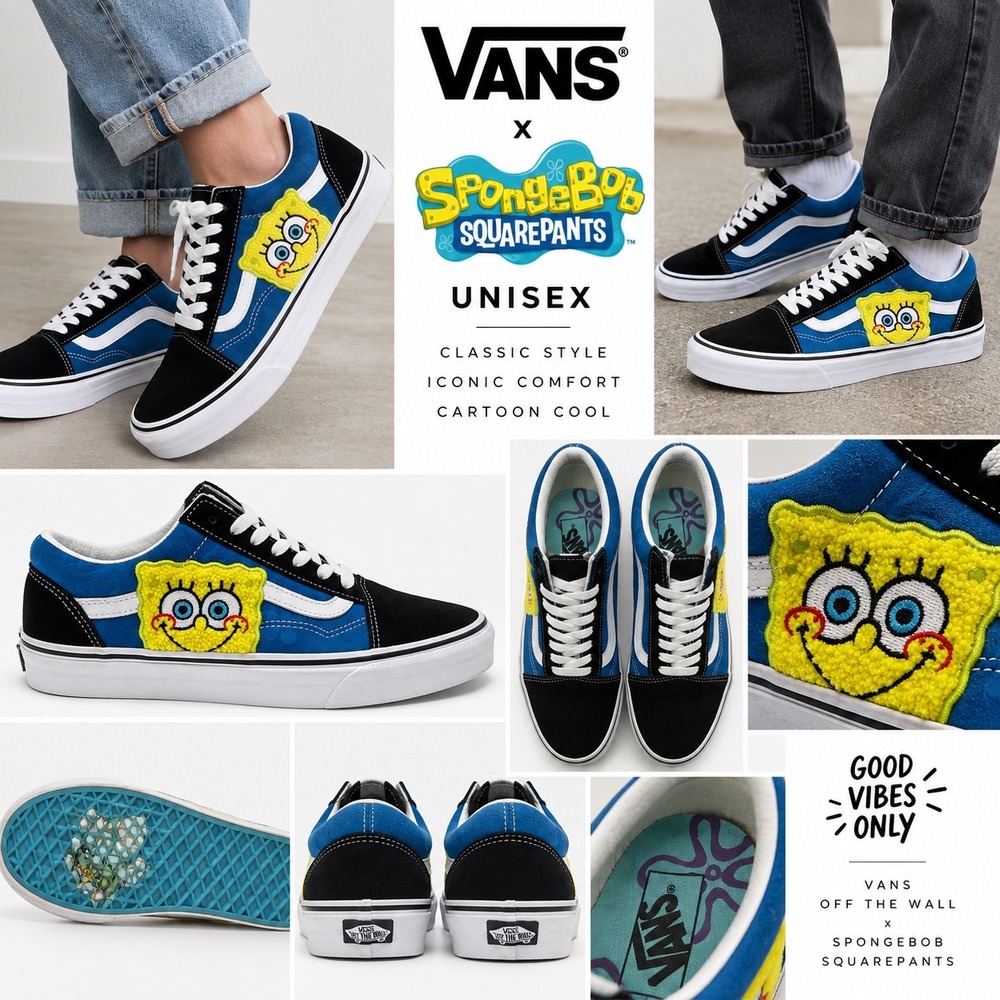 Vans Old Skool SpongeBob SquarePants Mens 8 | Women 9.5 Excellent Chenille Patch
